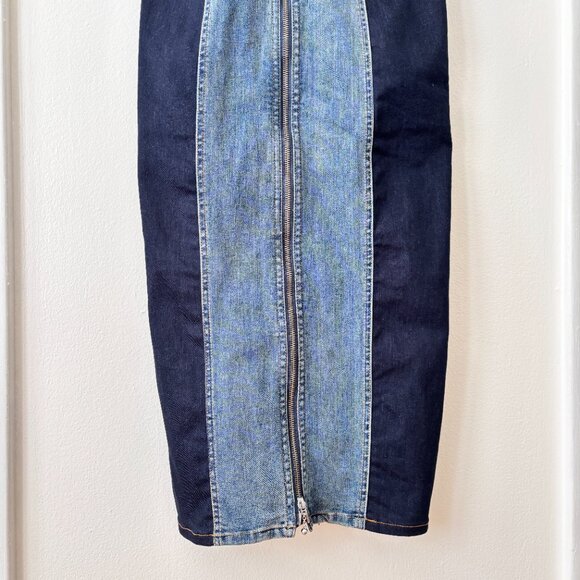 Current Elliott The Jacqueline Two-Toned Paneled Denim Midi Dress - Picture 7 of 11